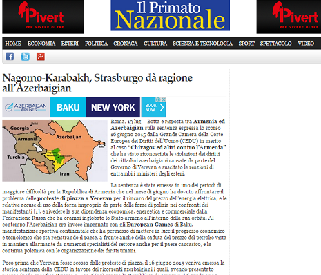 Italian "Il primato nazionale" portal publishes article about Azerbaijan